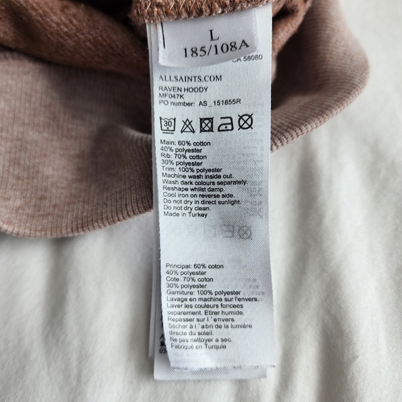 All Saints Men's Raven Zipup Hoodie sz Large - Picture 5 of 9